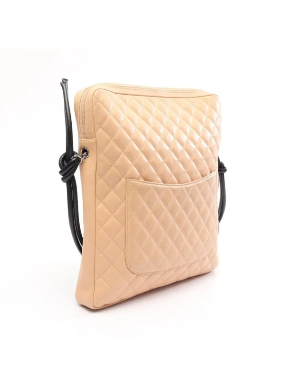 Chanel Shoulder Bag Cambon Line Large Pochette Beige Black Leather